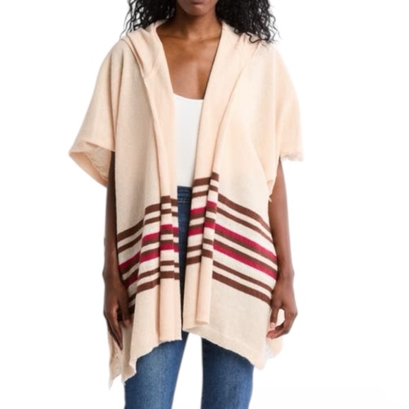 Melrose and Market Stripe Hooded Ruana, Ivory Combo, One Size, NWT - Picture 4 of 4